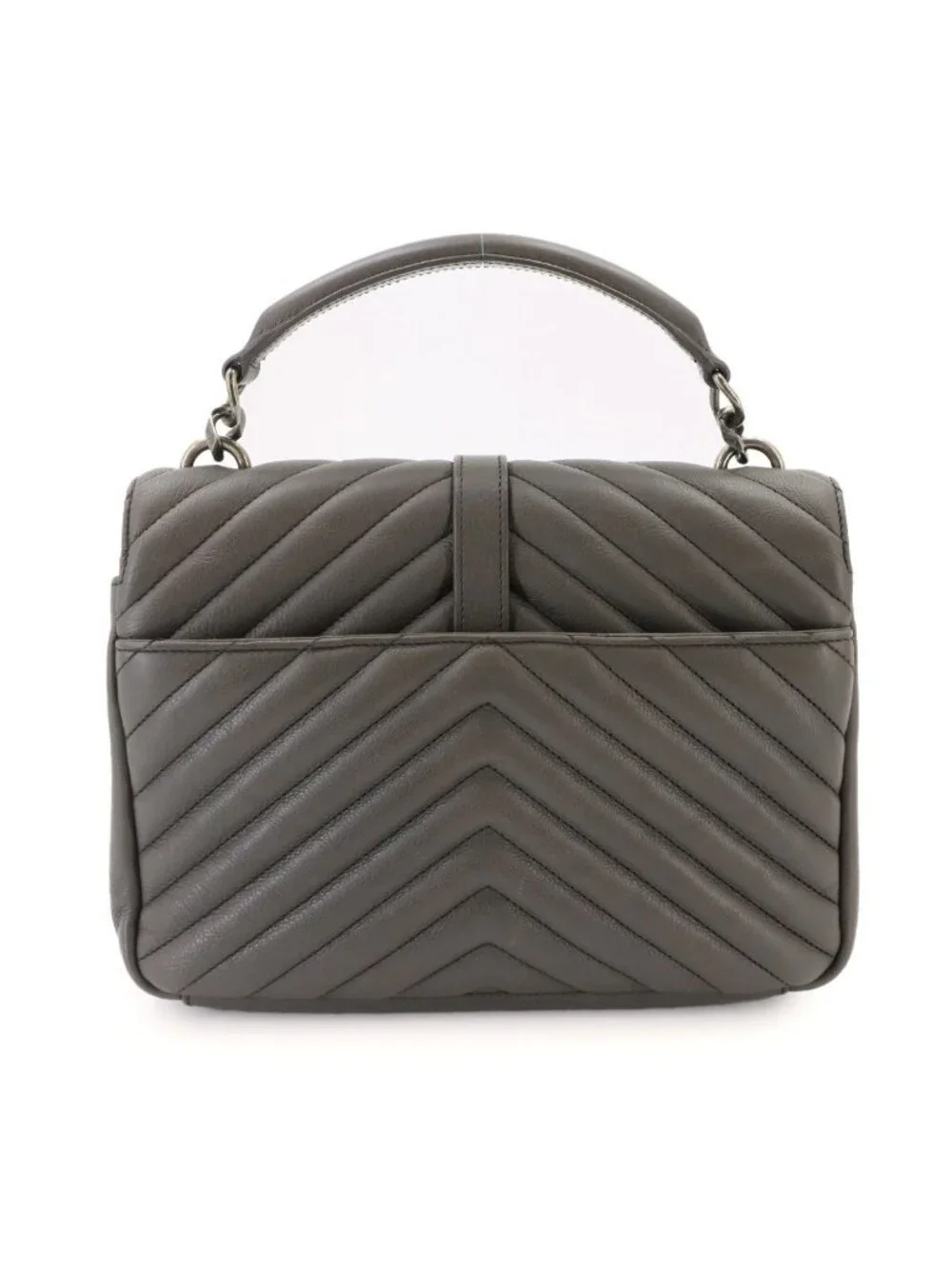Saint Laurent Carre Edge 2-Way Hand Chain Shoulder Bag Leather Gray Silver